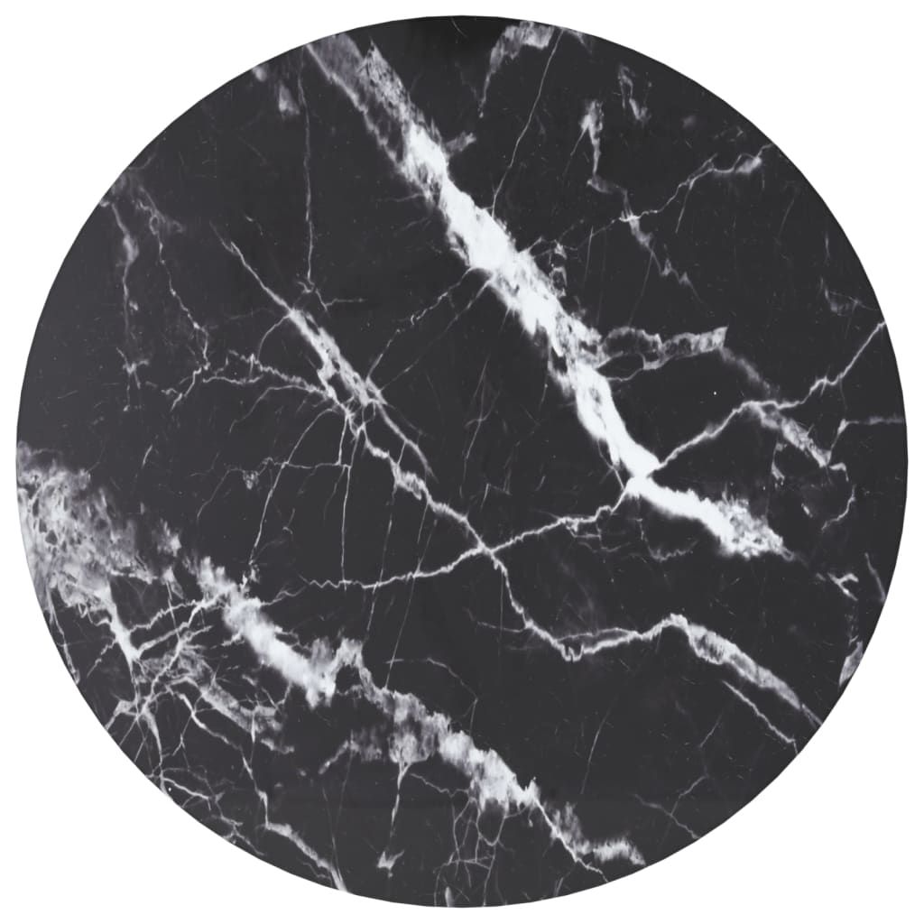 Bordplate svart Ø40x0,8 cm herdet glass med marmor design