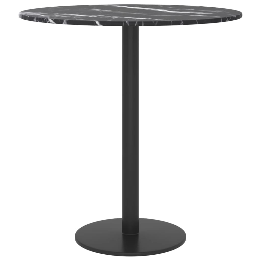Bordplate svart Ø40x0,8 cm herdet glass med marmor design