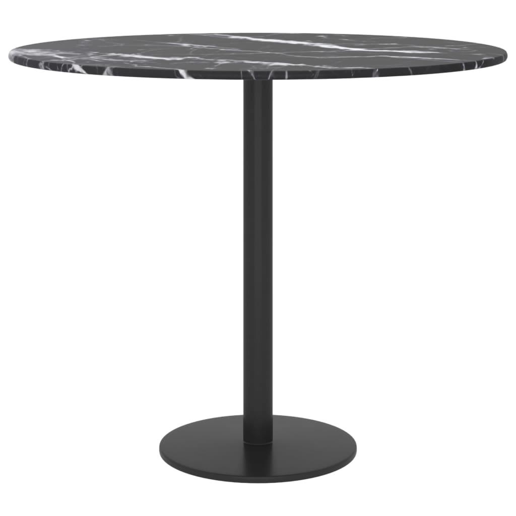 Bordplate svart Ø50x0,8 cm herdet glass med marmor design