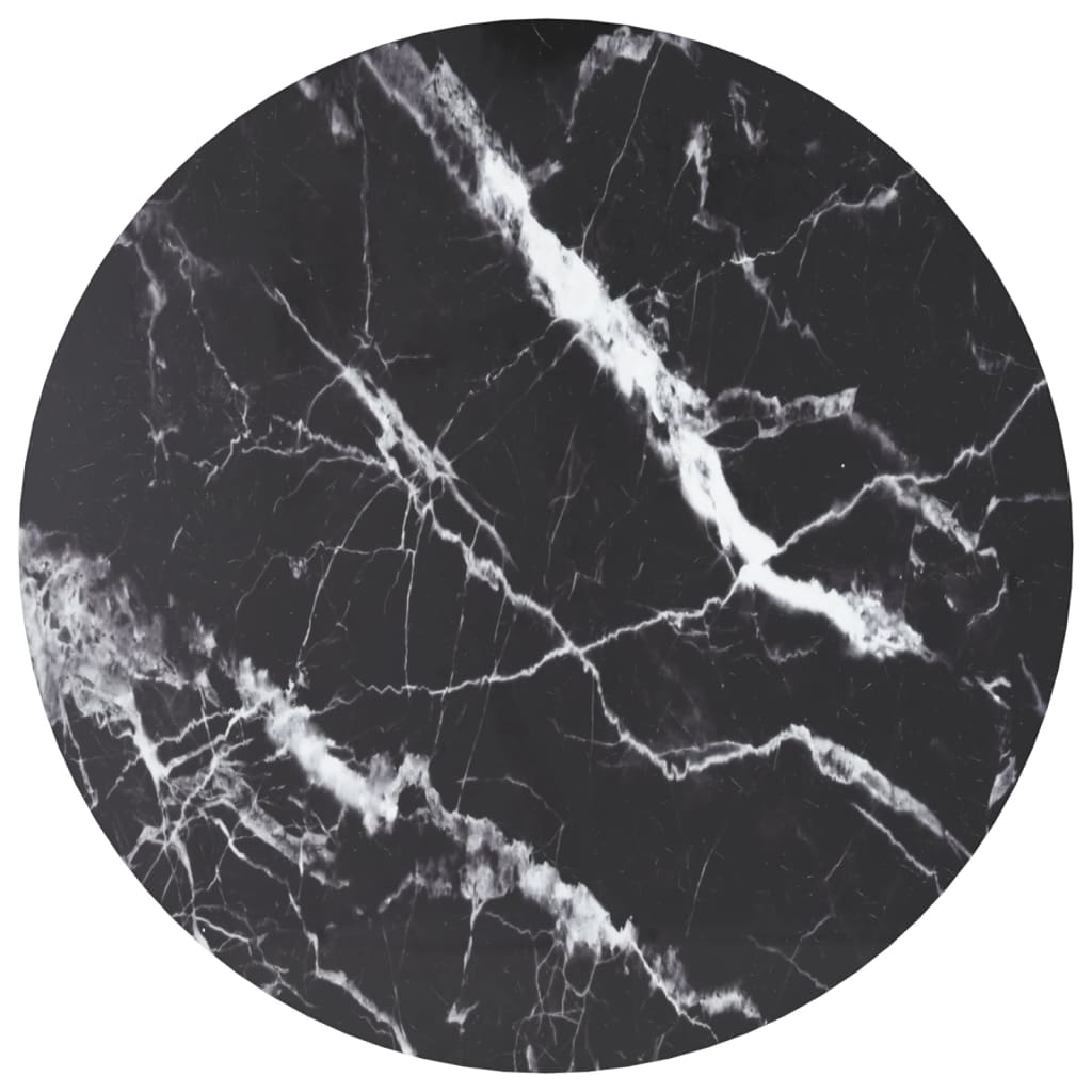 Bordplate svart Ø60x0,8 cm herdet glass med marmor design