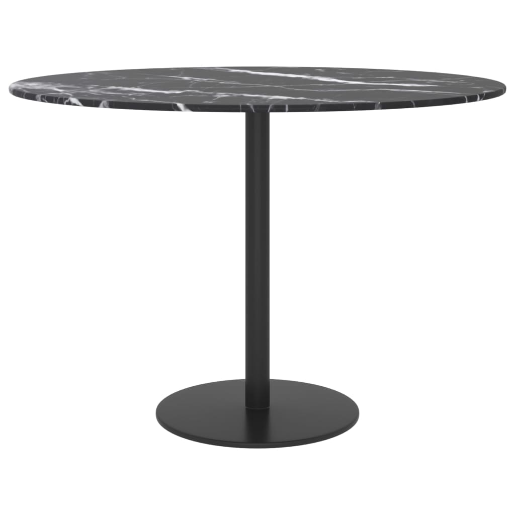 Bordplate svart Ø60x0,8 cm herdet glass med marmor design