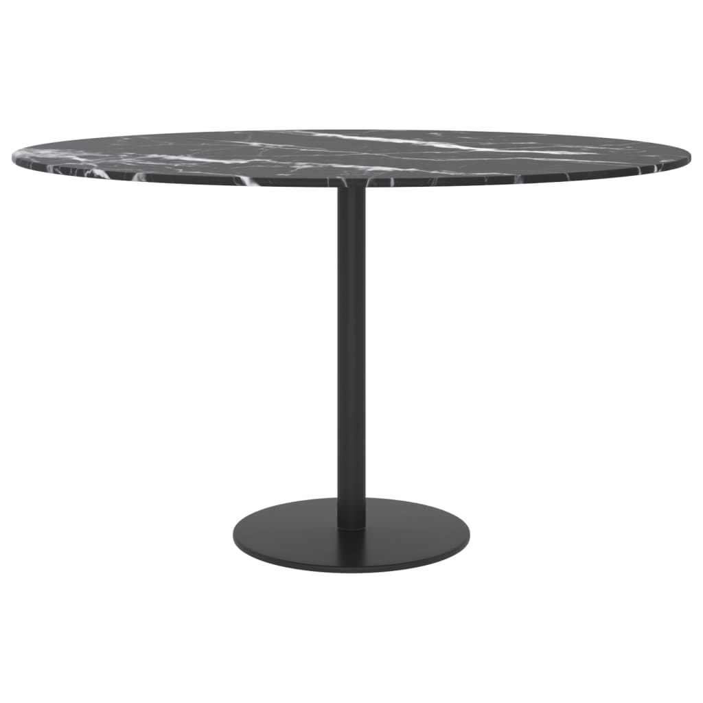 Bordplate svart Ø70x0,8 cm herdet glass med marmor design