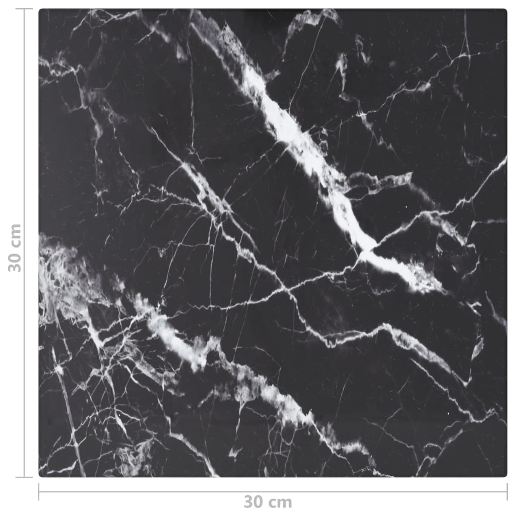 Bordplate svart 30x30 cm 6 mm herdet glass med marmor design