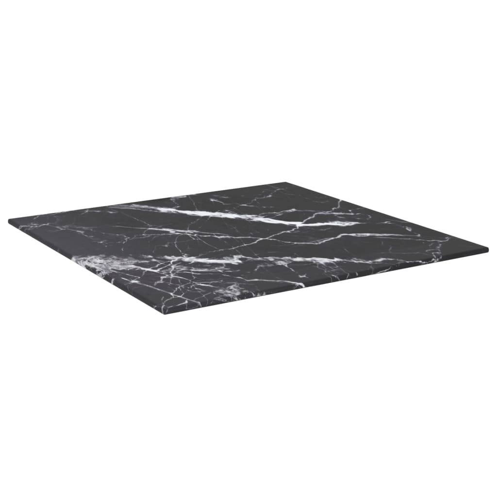 Bordplate svart 50x50 cm 6 mm herdet glass med marmor design