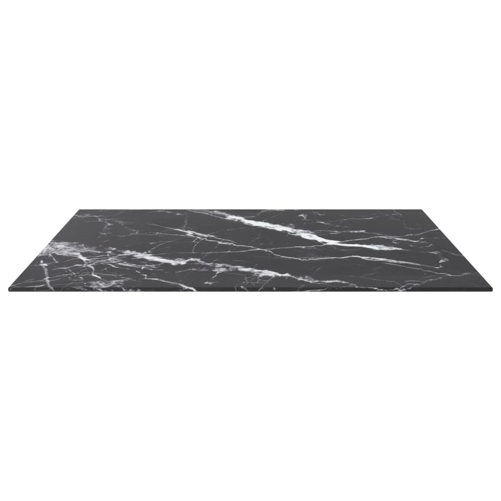 Bordplate svart 80x80 cm 6 mm herdet glass med marmor design