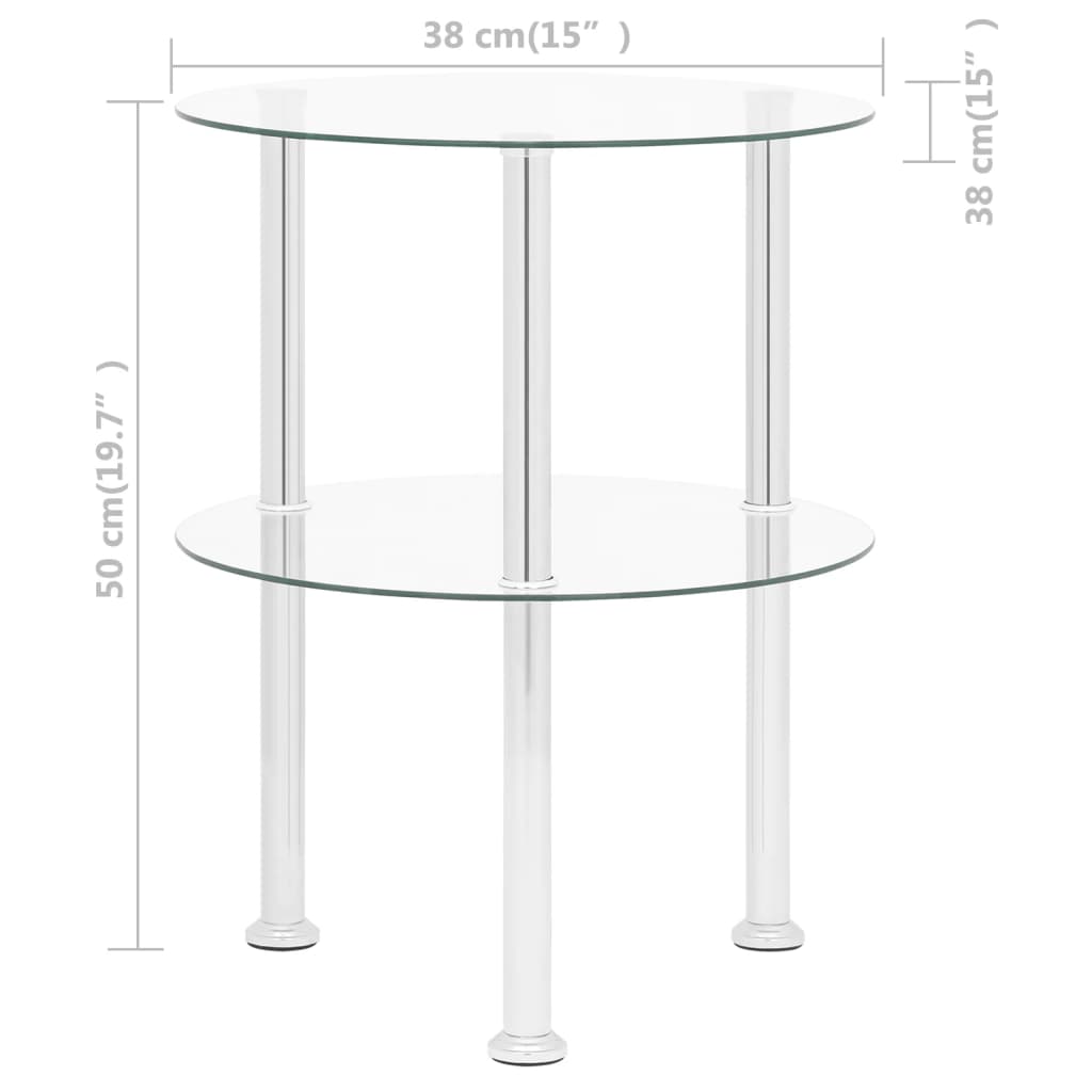 Sidebord 2 etasjer gjennomsiktig 38 cm herdet glass