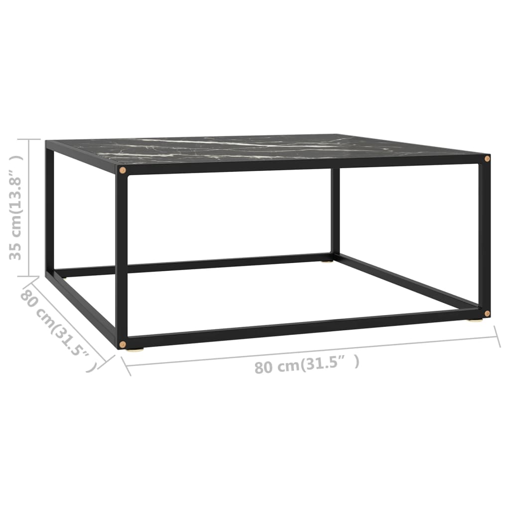 Salongbord svart med svart marmorglass 80x80x35 cm