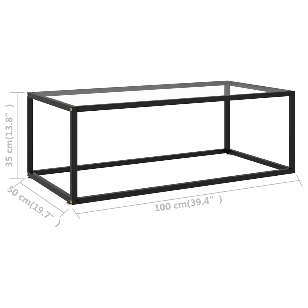 Salongbord svart med herdet glass 100x50x35 cm