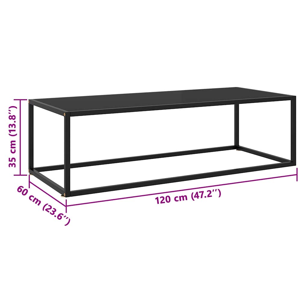 Salongbord svart med svart glass 120x50x35 cm