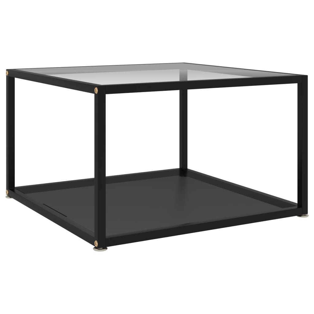 Salongbord gjennomsiktig og svart 60x60x35 cm herdet glass