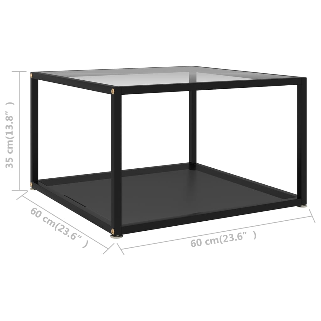 Salongbord gjennomsiktig og svart 60x60x35 cm herdet glass