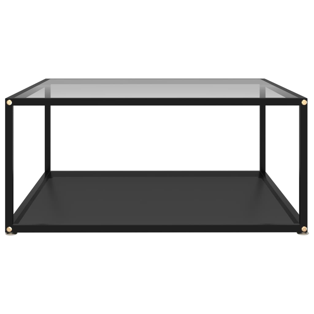 Salongbord gjennomsiktig og svart 80x80x35 cm herdet glass