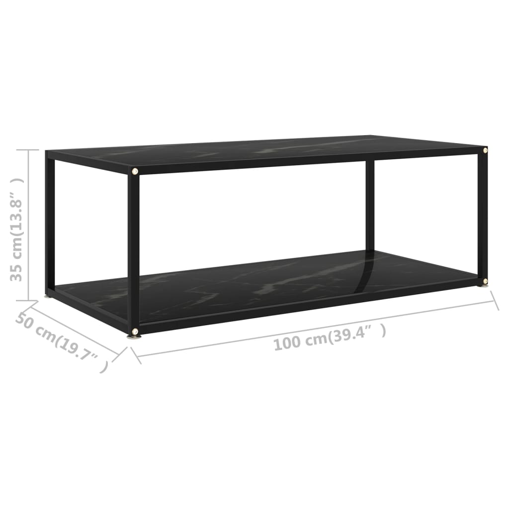 Salongbord svart 100x50x35 cm herdet glass