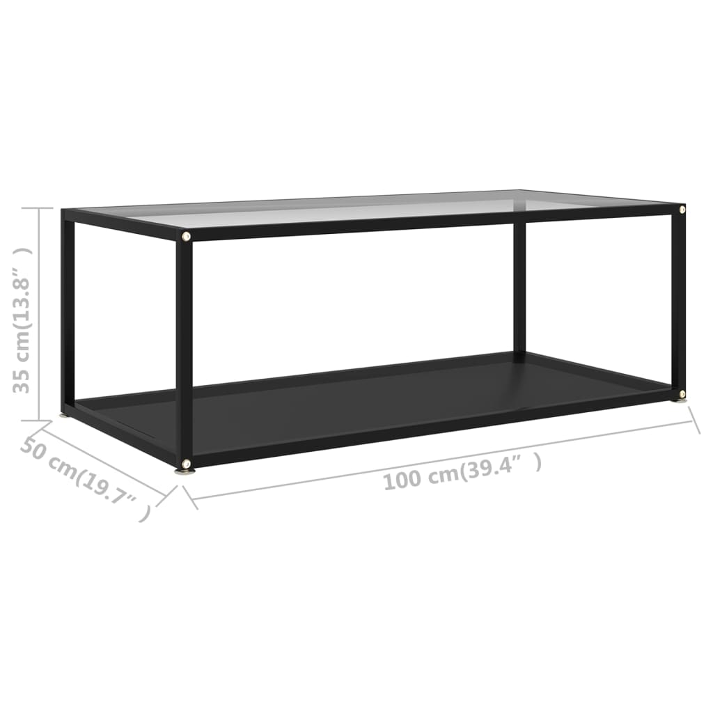 Salongbord gjennomsiktig og svart 100x50x35 cm herdet glass