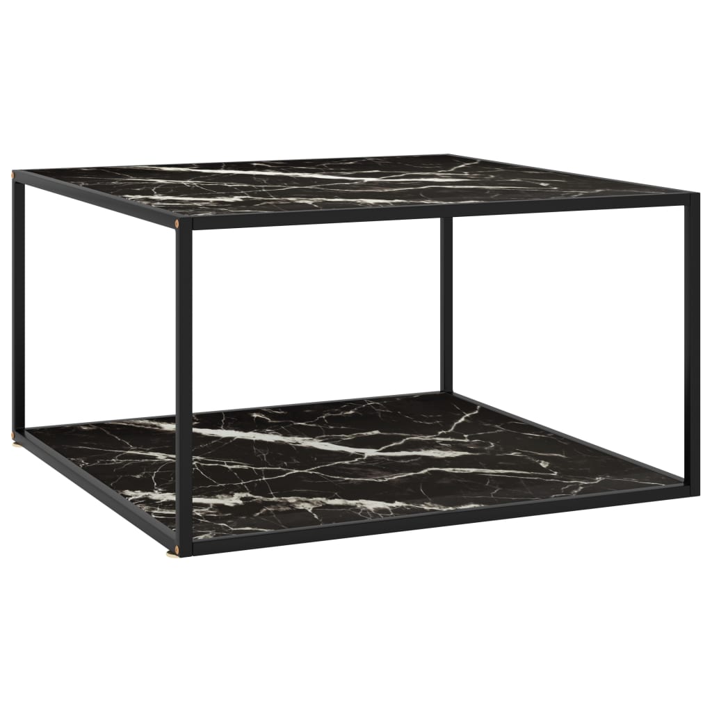 Salongbord svart med svart marmorglass 90x90x50 cm