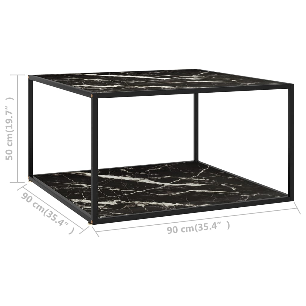 Salongbord svart med svart marmorglass 90x90x50 cm