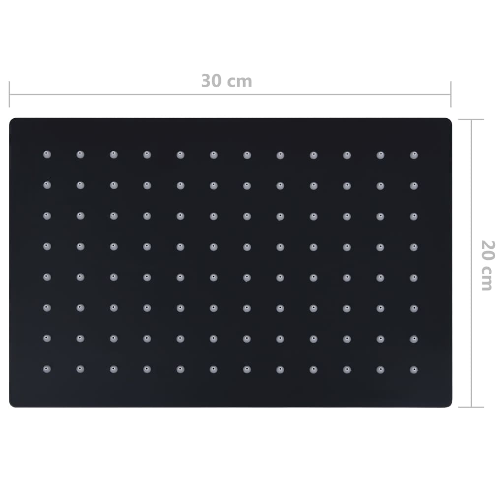 Regndusjhode rustfritt stål 30x20 cm firkantet svart