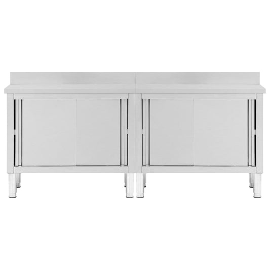 Arbeidsbord med skyvedører 2stk 200x50x(95-97)cm rustfritt stål
