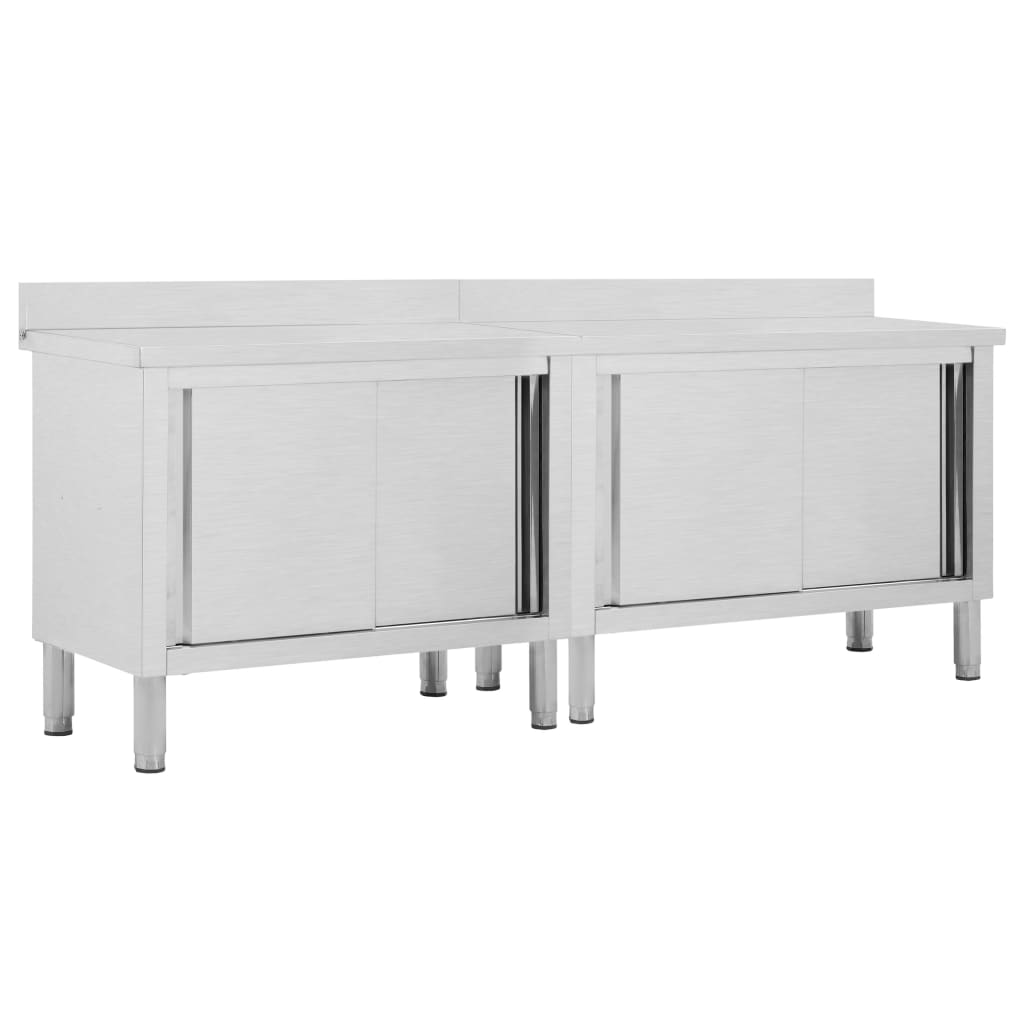 Arbeidsbord med skyvedører 2stk 240x50x(95-97)cm rustfritt stål