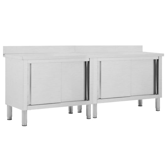 Arbeidsbord med skyvedører 2stk 240x50x(95-97)cm rustfritt stål vidaXL