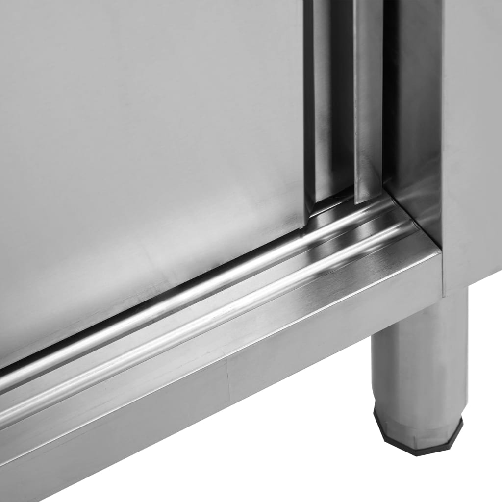 Arbeidsbord med skyvedører 2stk 240x50x(95-97)cm rustfritt stål