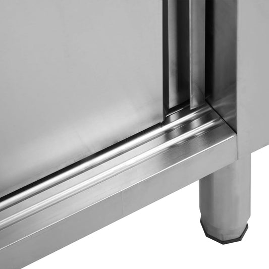 Arbeidsbord med skyvedører 2stk 240x50x(95-97)cm rustfritt stål vidaXL