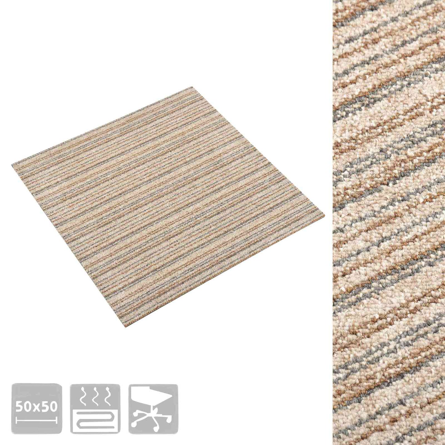 Teppe 20 pcs Stripet Beige 50 x 50 cm 100% Polypropylen