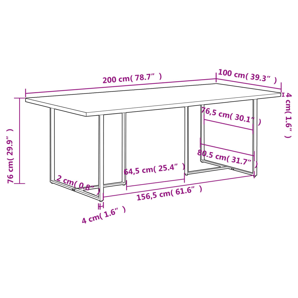 Spisebord 200 cm grovt mangotre