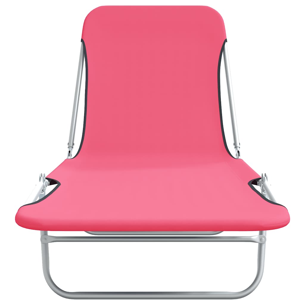 Sammenleggbare solsenger 2 stk stål og stoff rosa vidaXL