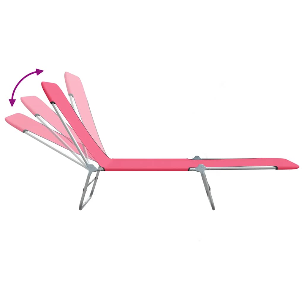 Sammenleggbare solsenger 2 stk stål og stoff rosa vidaXL