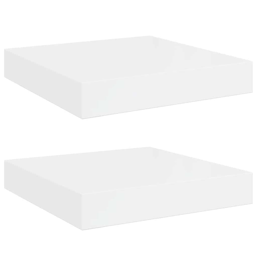 Flytende vegghyller 2 stk høyglans hvit 23x23,5x3,8 cm MDF