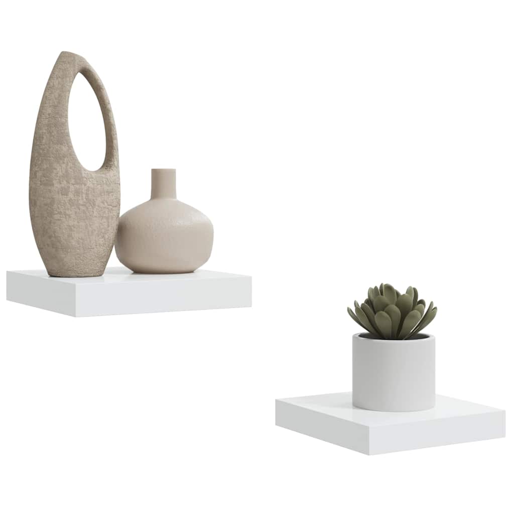 Flytende vegghyller 2 stk høyglans hvit 23x23,5x3,8 cm MDF