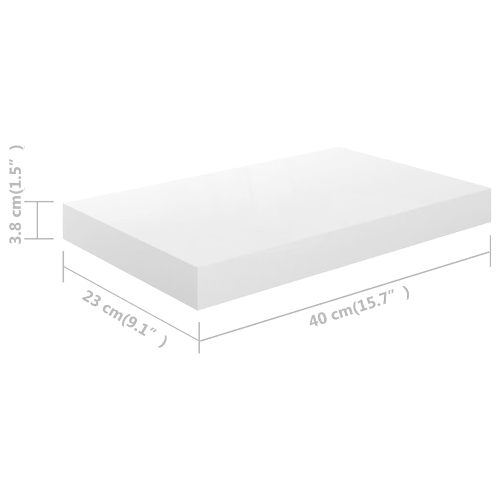 Flytende vegghylle høyglans hvit 40x23,5x3,8 cm MDF