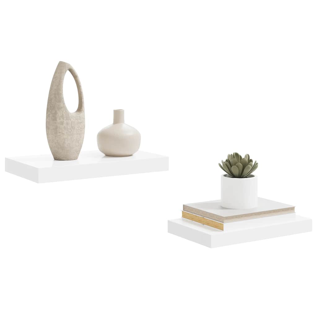 Flytende vegghyller 2 stk høyglans hvit 40x23,5x3,8 cm MDF