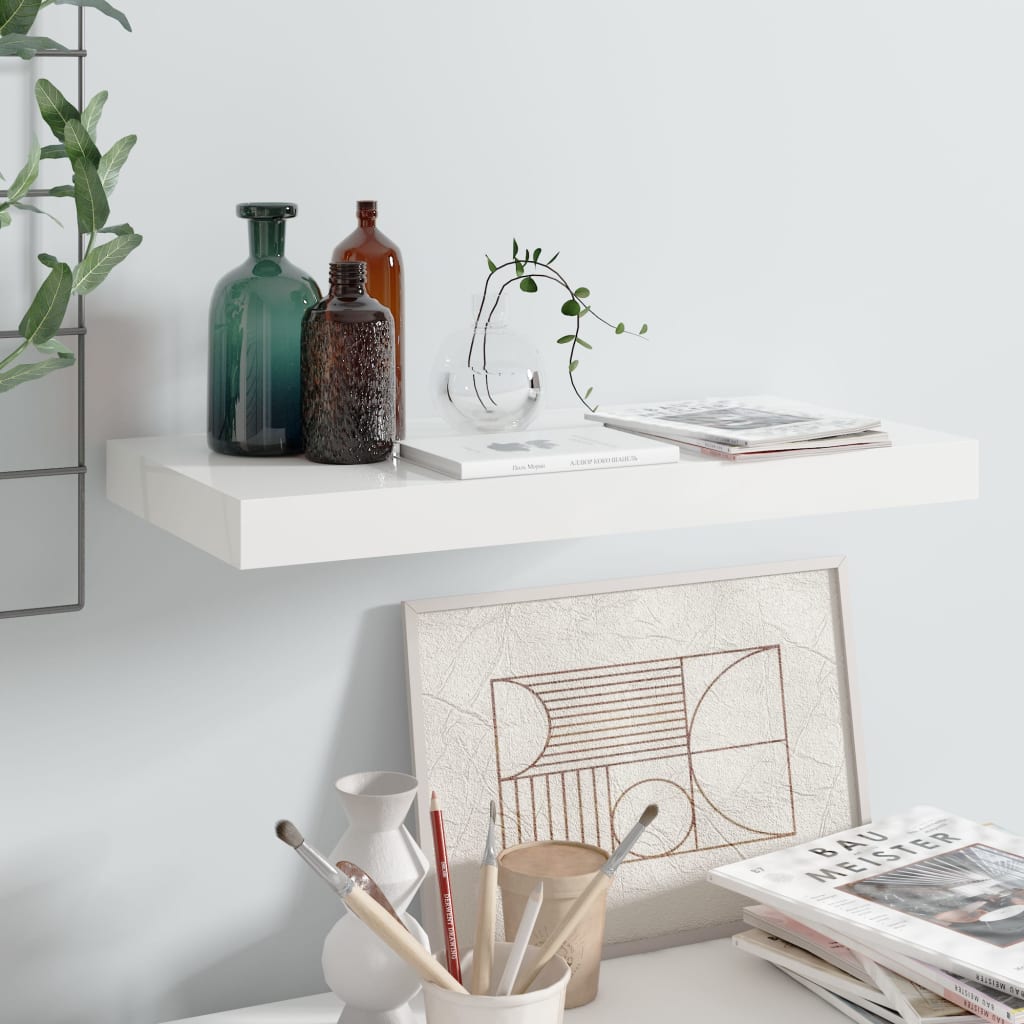 Flytende vegghylle høyglans hvit 50x23,5x3,8 cm MDF