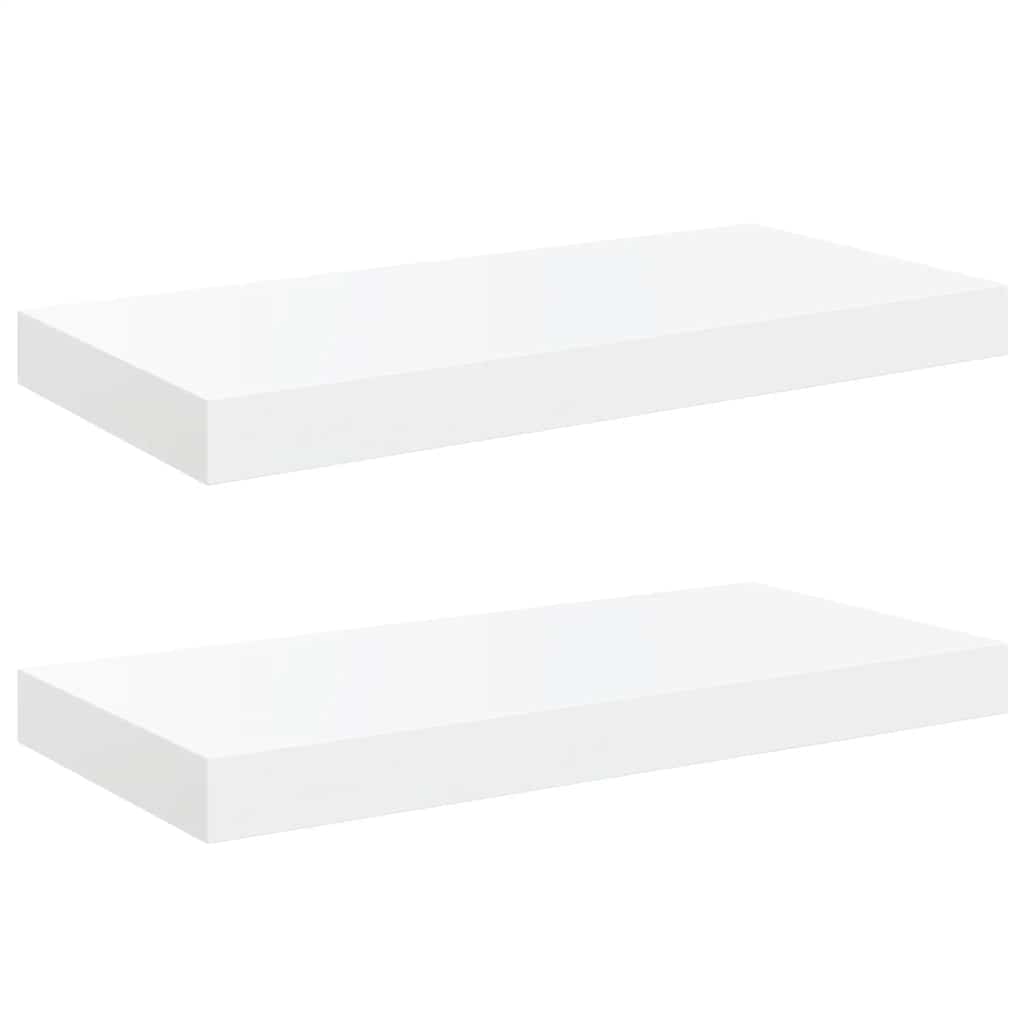 Flytende vegghyller 2 stk høyglans hvit 50x23,5x3,8 cm MDF