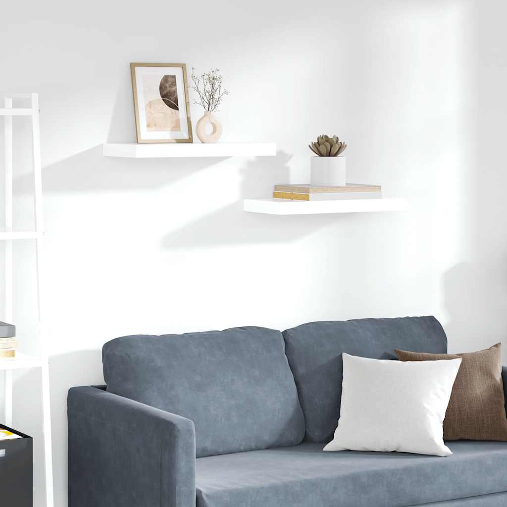 Flytende vegghyller 2 stk høyglans hvit 50x23,5x3,8 cm MDF