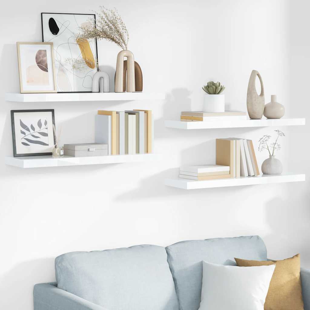 Flytende vegghyller 4 stk høyglans hvit 80x23,5x3,8 cm MDF