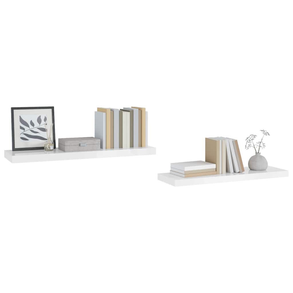 Flytende vegghyller 2 stk høyglans hvit 90x23,5x3,8 cm MDF