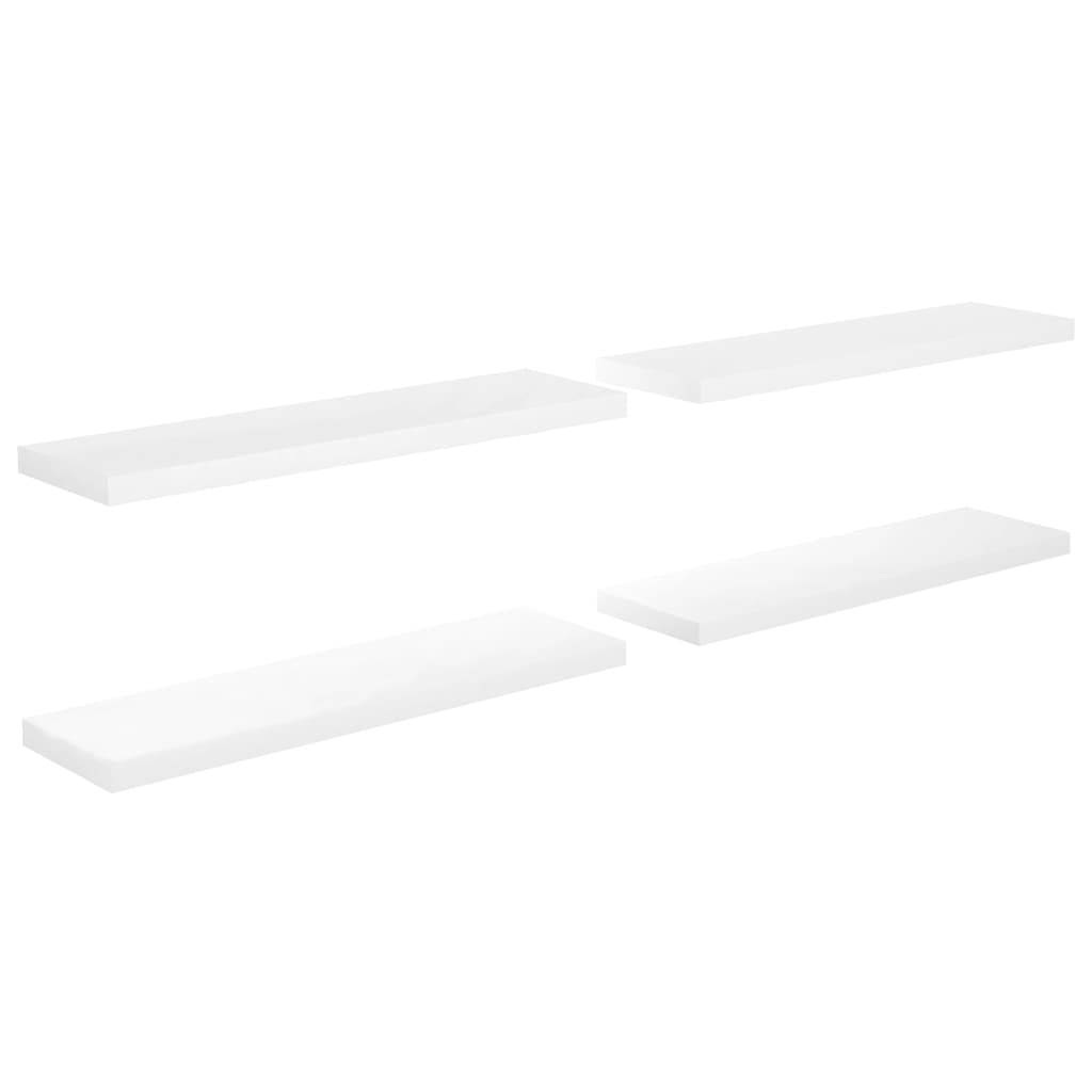 Flytende vegghyller 4 stk høyglans hvit 90x23,5x3,8 cm MDF