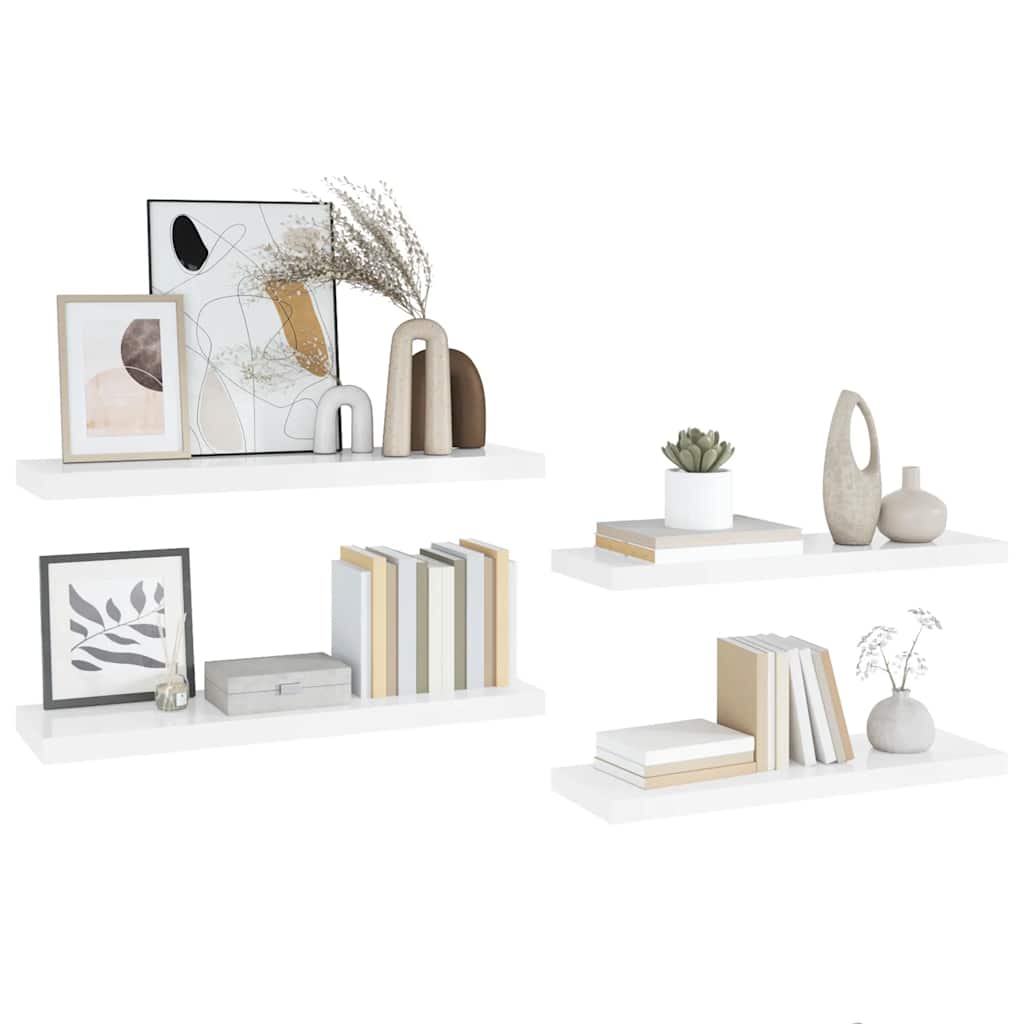 Flytende vegghyller 4 stk høyglans hvit 90x23,5x3,8 cm MDF