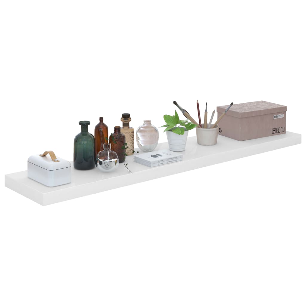 Flytende vegghylle høyglans hvit 120x23,5x3,8 cm MDF