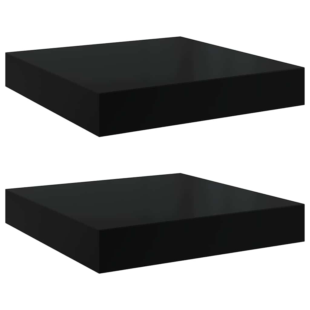 Flytende vegghyller 2 stk høyglans svart 23x23,5x3,8 cm MDF