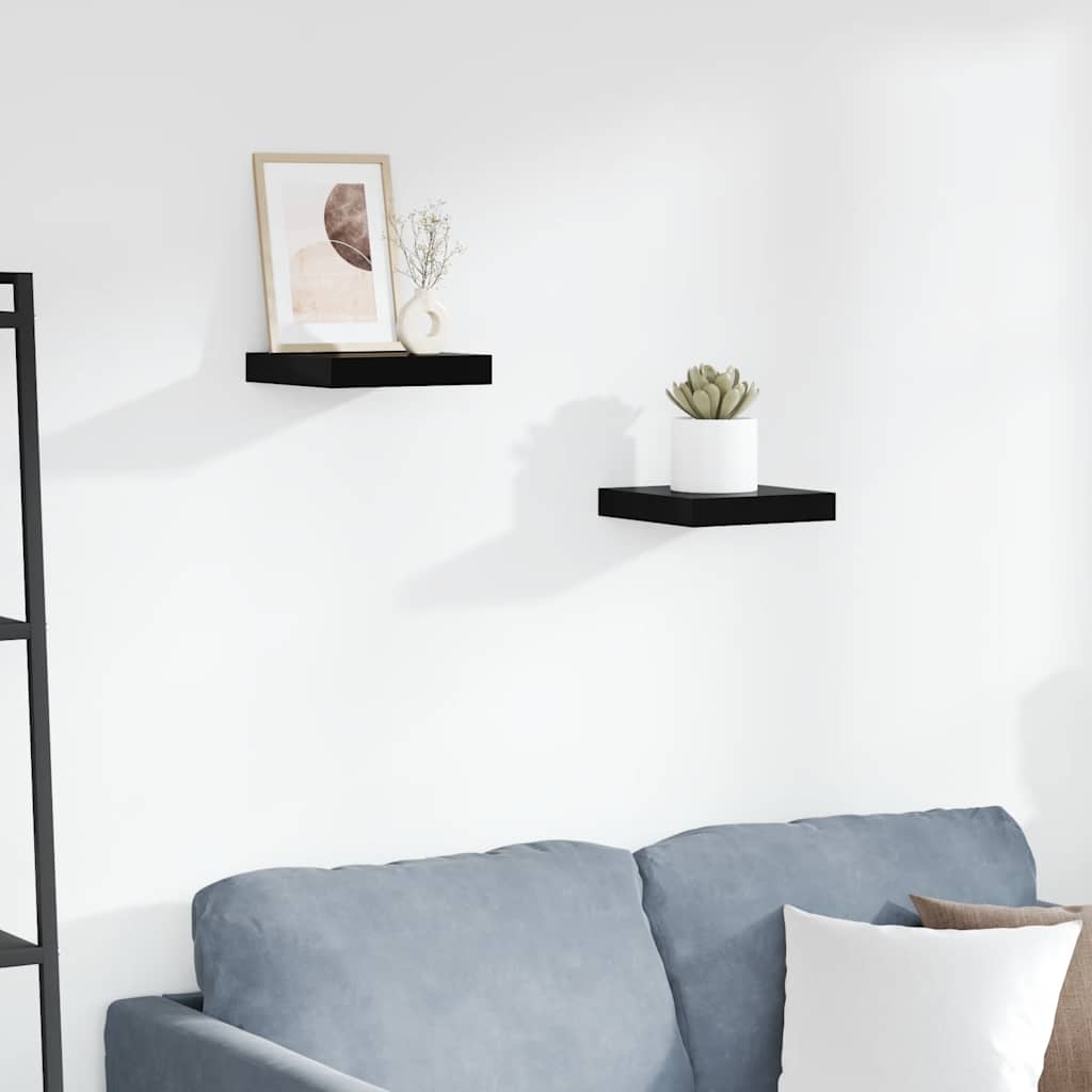 Flytende vegghyller 2 stk høyglans svart 23x23,5x3,8 cm MDF