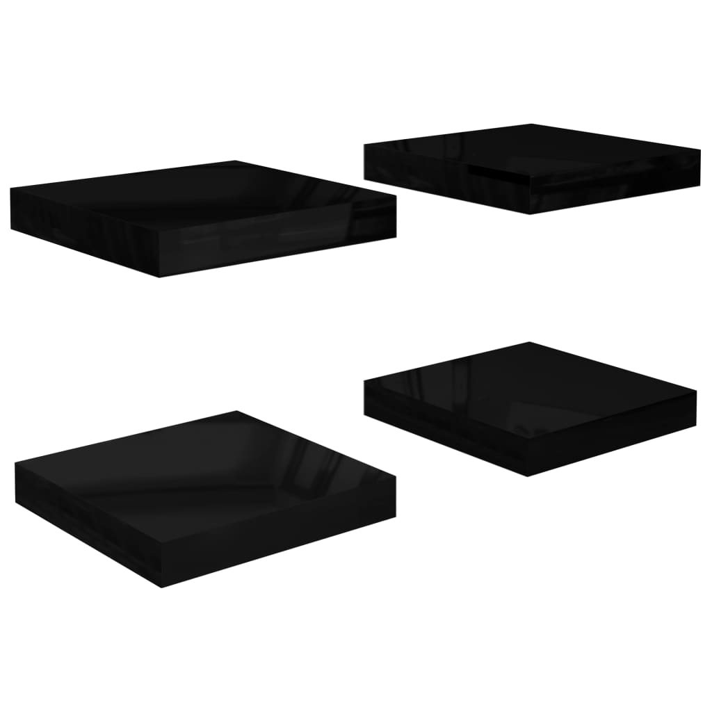 Flytende vegghyller 4 stk høyglans svart 23x23,5x3,8 cm MDF