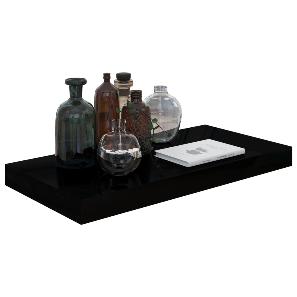 Flytende vegghylle høyglans svart 50x23,5x3,8 cm MDF