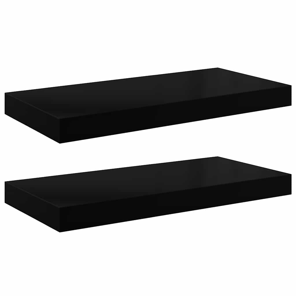 Flytende vegghyller 2 stk høyglans svart 50x23x3,8 cm MDF