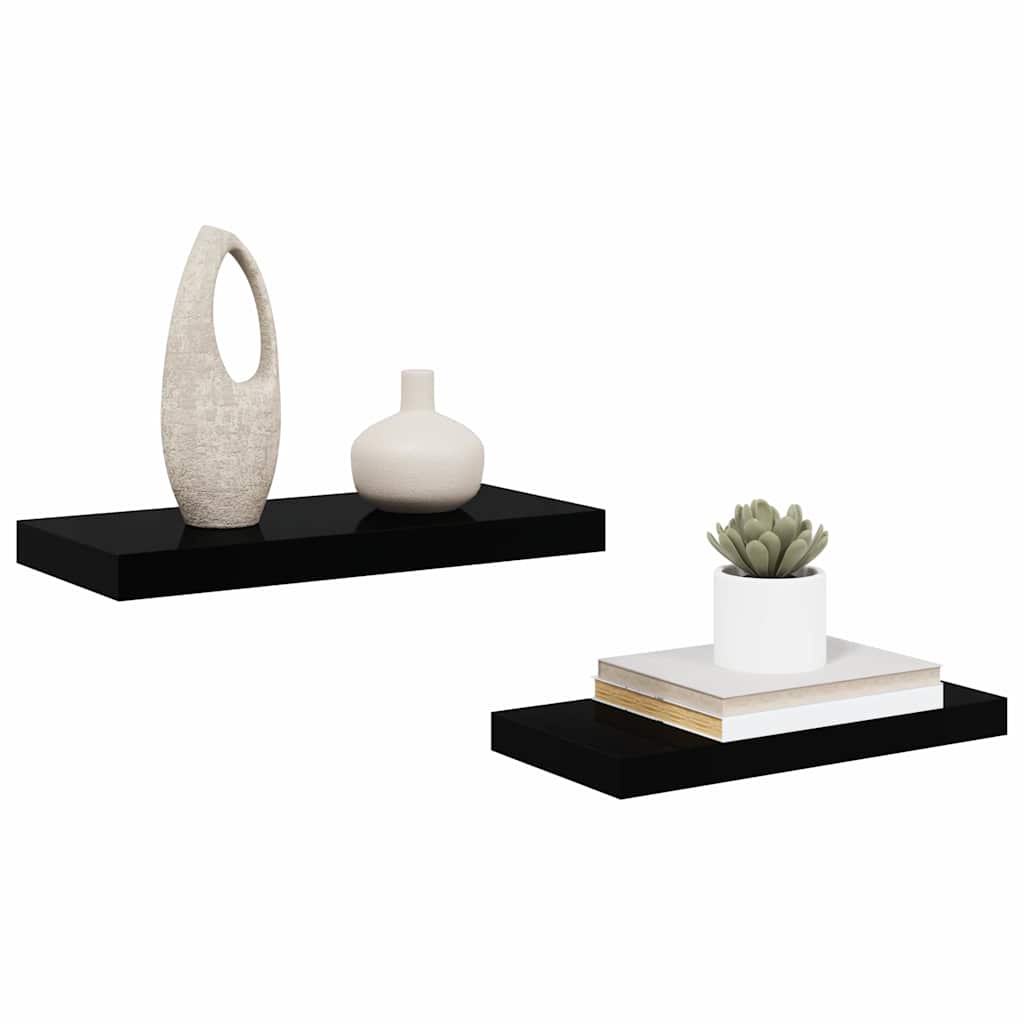 Flytende vegghyller 2 stk høyglans svart 50x23x3,8 cm MDF