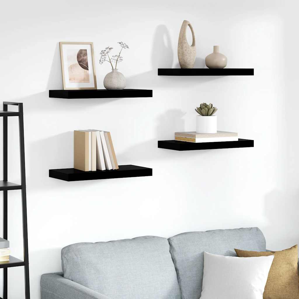 Flytende vegghyller 4 stk høyglans svart 50x23x3,8 cm MDF vidaXL