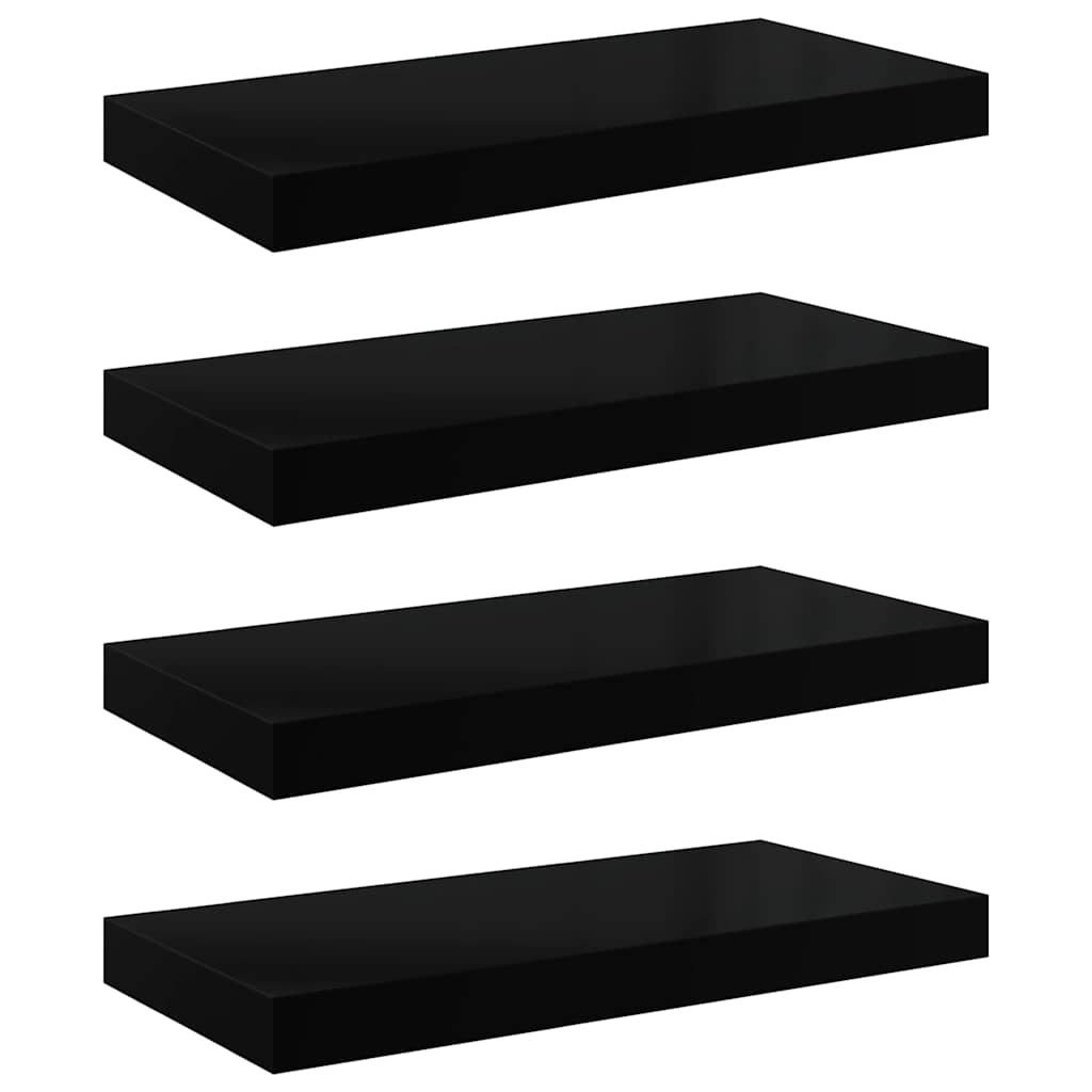 Flytende vegghyller 4 stk høyglans svart 50x23x3,8 cm MDF vidaXL